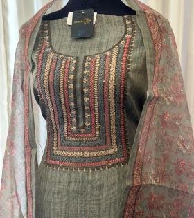 Lustrous Floral Tissue Linen Suit - Jet Black