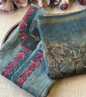 Textured Semi-Linen Floral Suit - Ruby Red