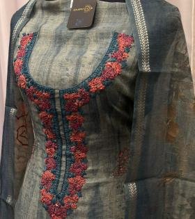 Textured Semi-Linen Floral Suit - Ruby Red