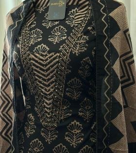 Hand-Block Printed Cotton Suit - Silver