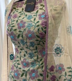 Radiant Floral Chanderi Silk Suit - Gold