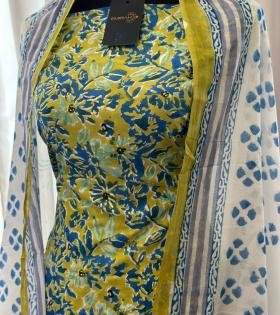 Cotton Hand block printed suit - Rose Pink