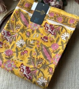 Vibrant Botanical Hand-Block Cotton Suit - Jet Black