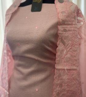 Graceful Embroidered Kota Silk Suit - Silver